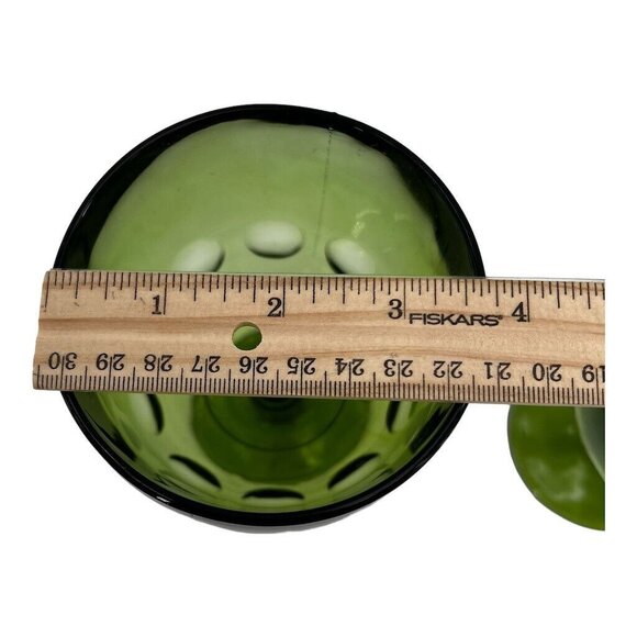 Set Of 4 Green Coin Dot Bartlett Collins Goblets Footed Thumbprint Pedestal Glas - Picture 10 of 13